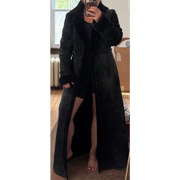 Express Vintage Maximalist Suede Maxi Statement Coat - Black, Small - Picture 2 of 11